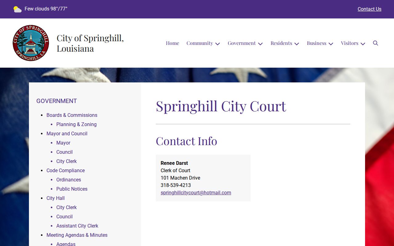 Official Springhill City Court contact page