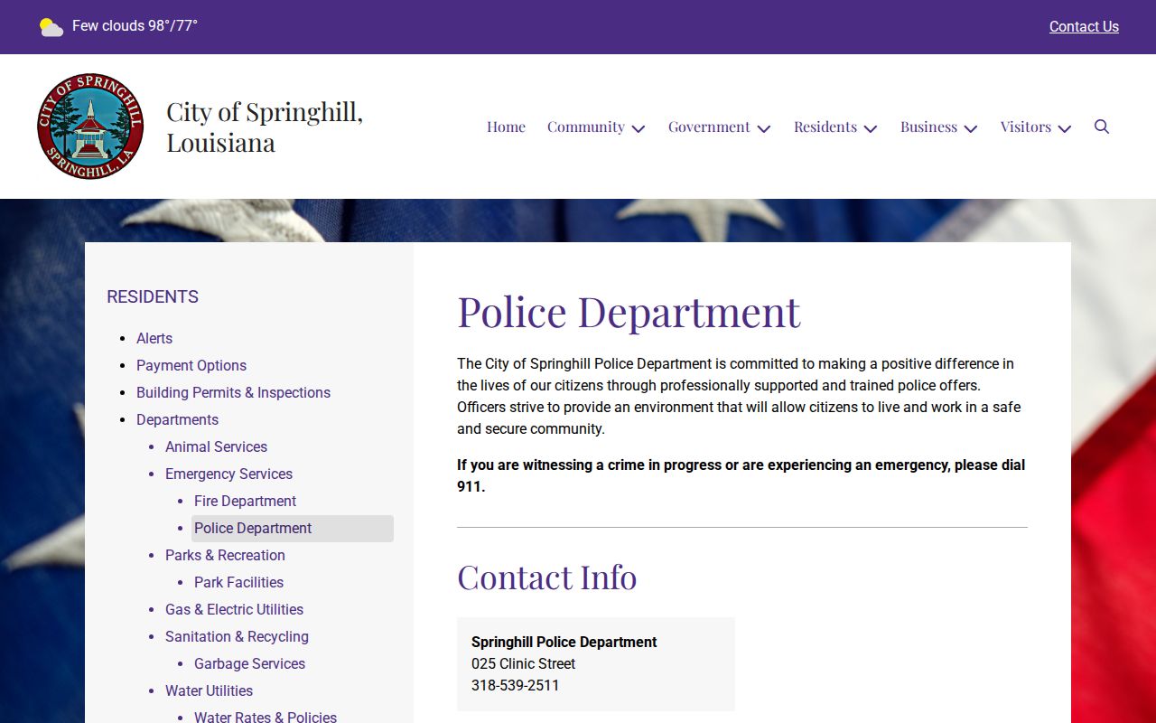 Official Springhill Police Department page and contact information