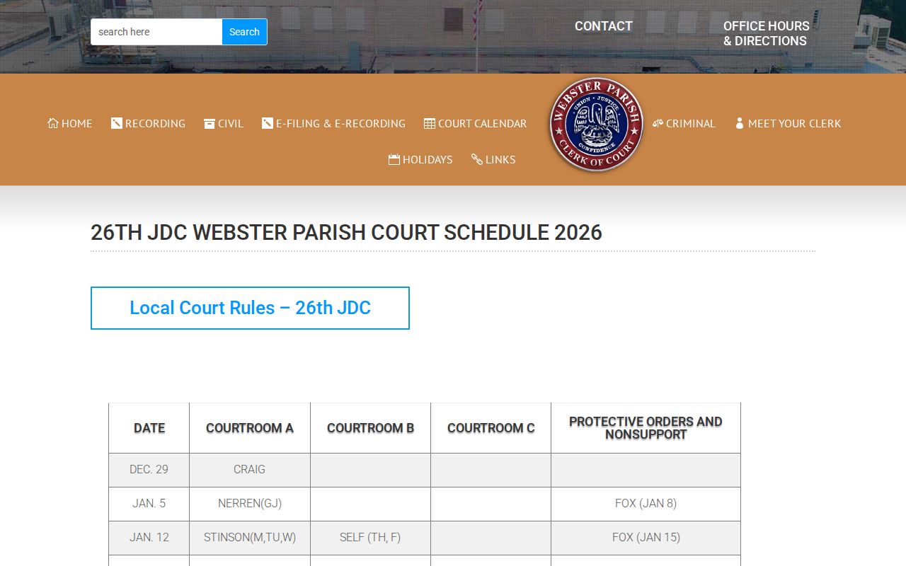 Webster Parish criminal court calendar