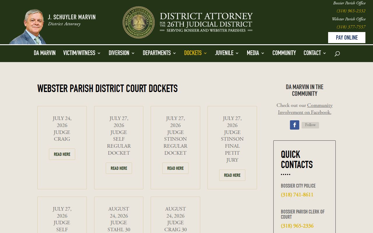 Webster Parish district attorney docket index
