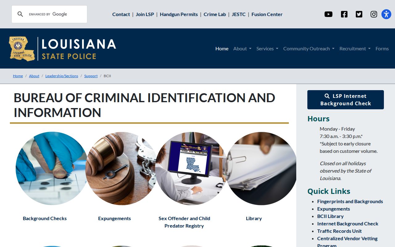 Louisiana State Police BCII criminal history repository