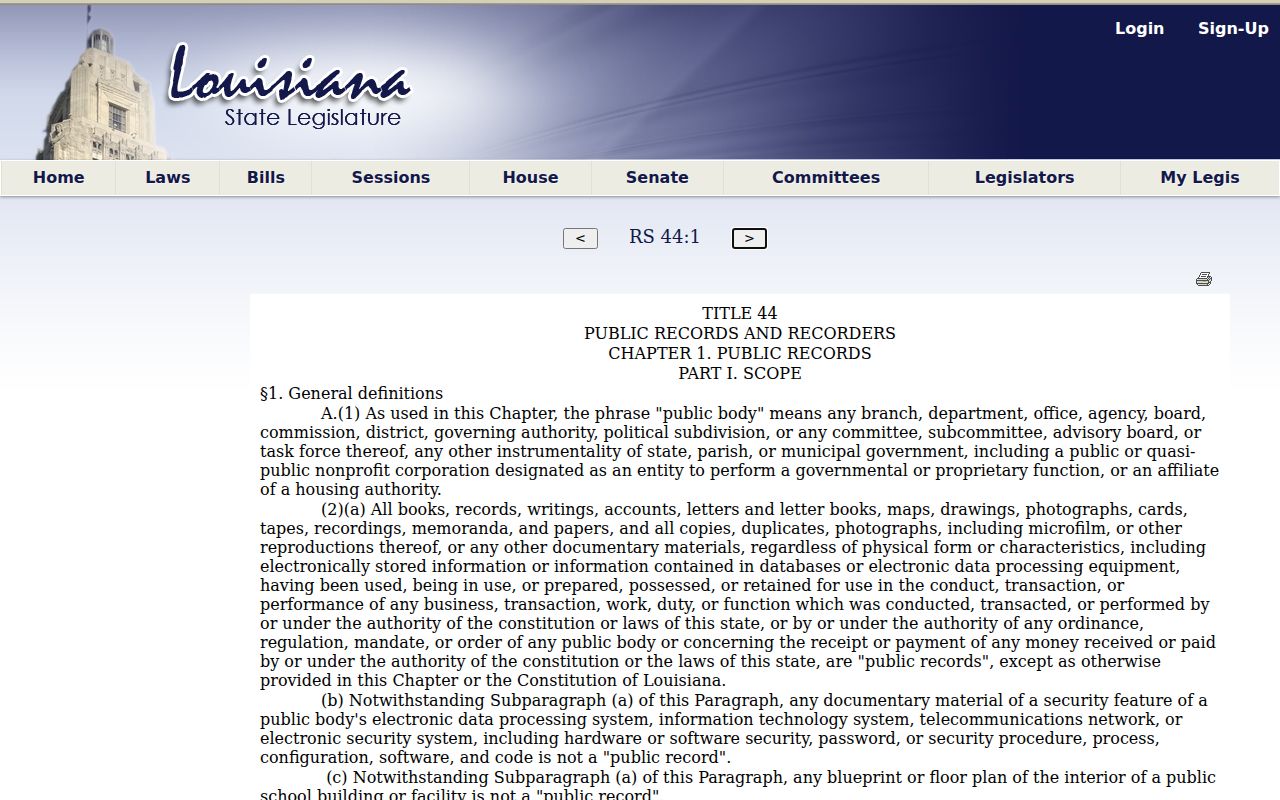 Louisiana Public Records Law definitions