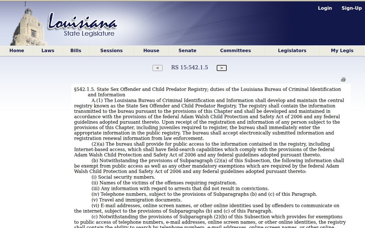 Webster Parish sex offender registry content statute